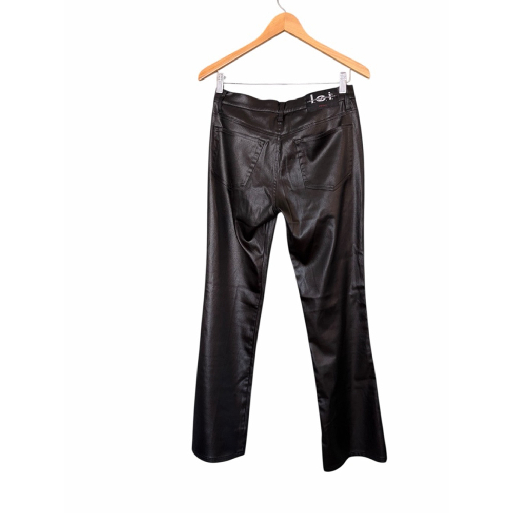 Vintage 90s Y2K l.e.i Wet Look Black Flare Pants Sz 27/28 Jr 7 - Picture 3 of 8